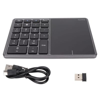 SUNGOOYUE Numeric Keypad Ergonomic 7.5 Degree Angle 10m Receiving Type C Port 22 Keys Number Keypad with Touchpad for Laptop (Grey)