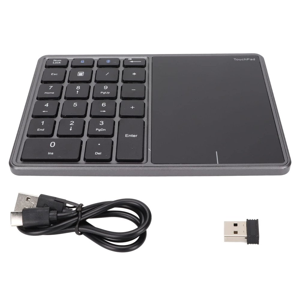 SUNGOOYUE Numeric Keypad Ergonomic 7.5 Degree Angle 10m Receiving Type C Port 22 Keys Number Keypad with Touchpad for Laptop (Grey)
