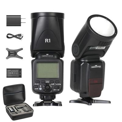 Commander R1-N TTL Round Head Speedlite Flash Kit for Nikon I-TTL Cameras,76Ws 2.4G 1/8000s HSS Speedlight with Modeling Lamp,11.5v 2000mAh Lithium Battery,USB Charger,Number of Flash 100-1500