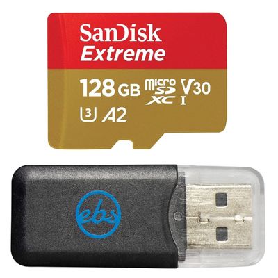 SanDisk MicroSDXC 128GB UHS-I Extreme Card Compatible with GoPro Hero (2024) and Hero 13 Action Cameras (SDSQXAA-128G-GN6MN) Bundle with (1) Everything But Stromboli MicroSDXC Card Reader