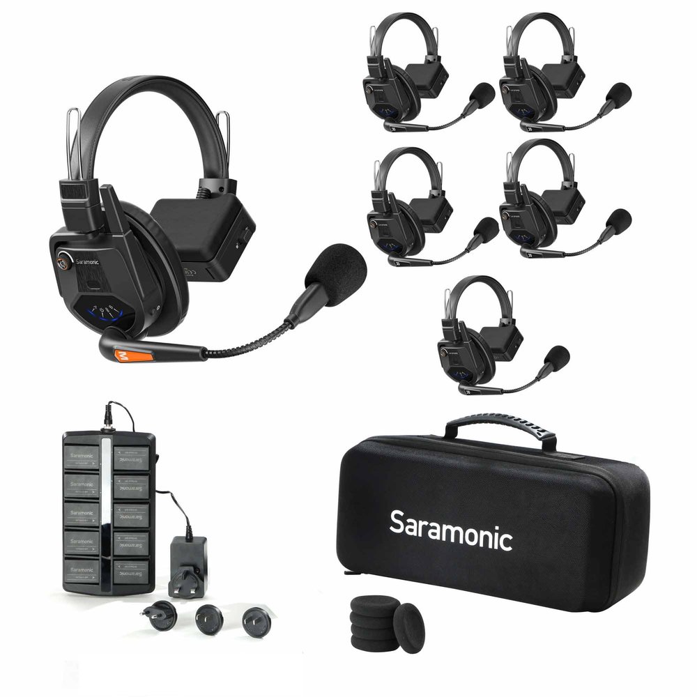 Saramonic WiTalk9-5S 5-Person 1.9GHz Full-Duplex Wireless Intercom System with 500m Range, expandable to 30 Users, 10 Batteries, 10-Bay Charger & Case
