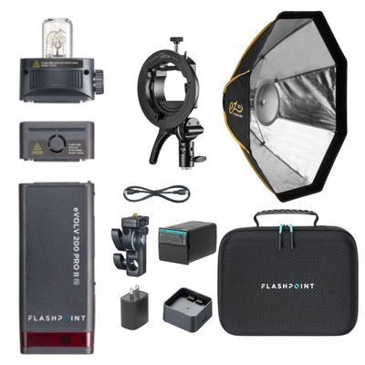 Flashpoint eVOLV 200 Pro II TTL Pocket Flash Kit with Glow EZ Lock Octa Small Quick Softbox (25") and S2 Bracket