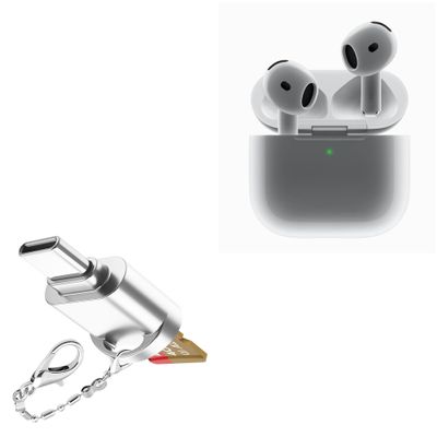 BoxWave Adapter Compatible with Apple AirPods 4 - Micro SD Card miniReader, USB Type-C OTG Reader USB3.0 Adapter Keychain - Metallic Silver