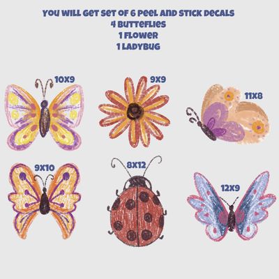 Butterfly, Ladybug Wall Decals - Kids Room Wall Stickers, Crayon drawing Decal, Reusable and Removable Stickers a024