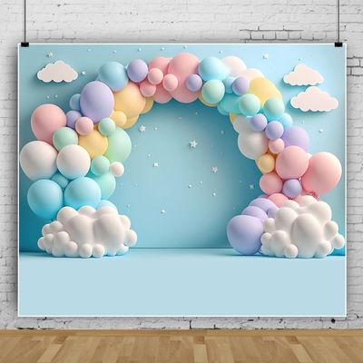 10x8ft 3D Balloon Birthday Backdrop Pink Blue Hot Air Balloon Kids Birthday Photography Background Boy Girl First Birthday Backdrop 1st Bday Party Decorations Portrait Photo Studio Banner