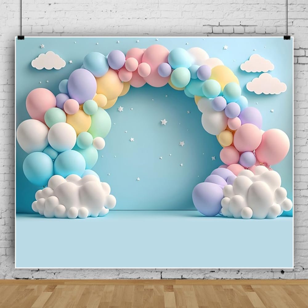 10x8ft 3D Balloon Birthday Backdrop Pink Blue Hot Air Balloon Kids Birthday Photography Background Boy Girl First Birthday Backdrop 1st Bday Party Decorations Portrait Photo Studio Banner