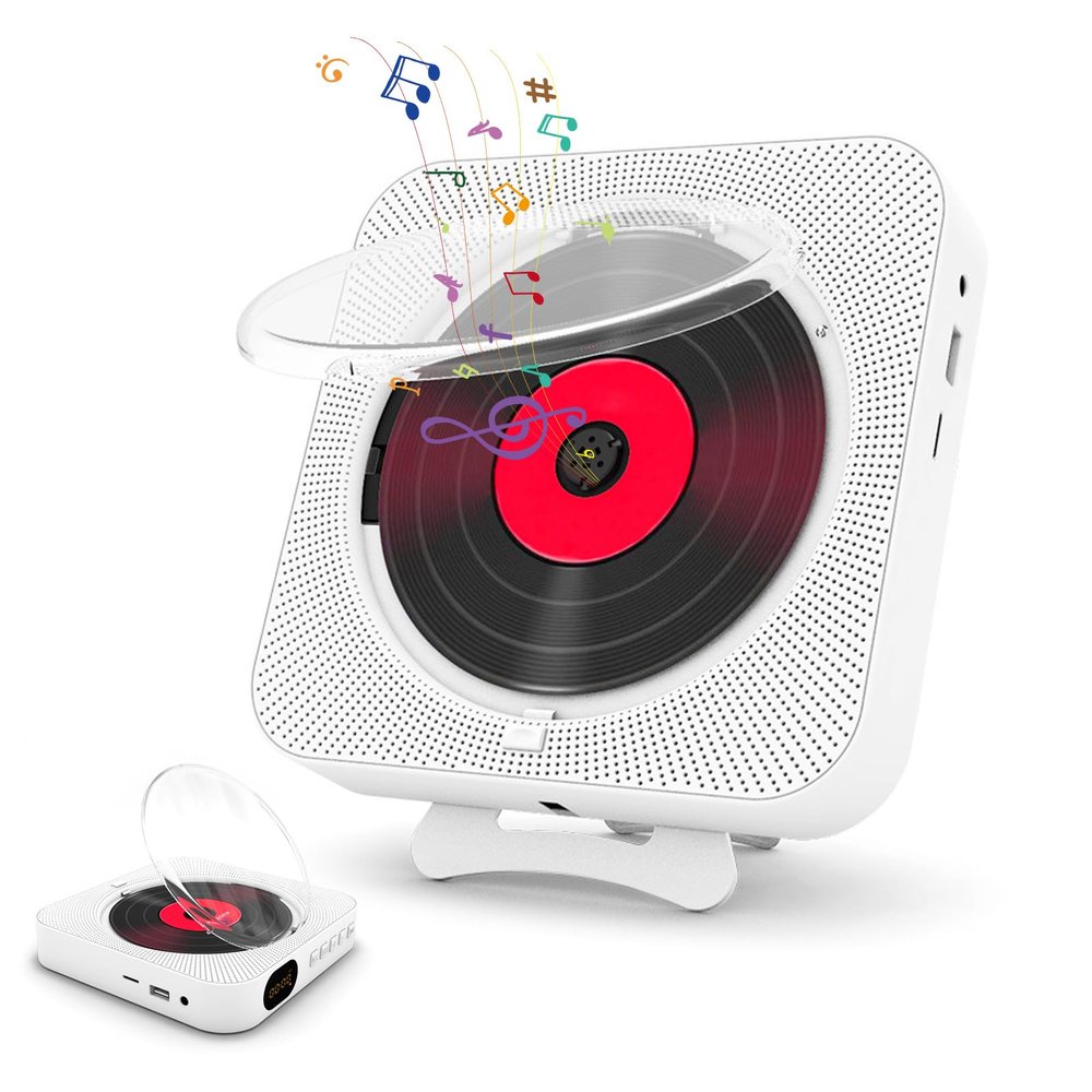 Portable CD Player with Bluetooth, Desktop CD Music Player, Bluetooth CD Player for Desktop with HiFi Sound Speaker, Wall Mountable CD Players Music Player, Support AUX USB (White)