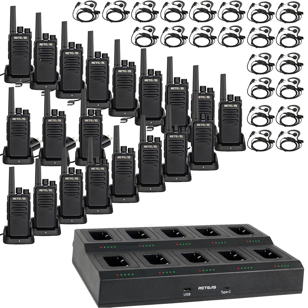 Retevis RT68 Walkie Talkies(20 Pack) Bundle with 10-Way Charger(1 Pack),2 Way Radios Long Range,Heavy Duty Walkie Talkies for Adults,Rechargeable with USB Charger Base