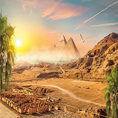 10x6.5ft Pyramid Backdrop Desert Sunset Photography Background Ancient Egyptian Pyramid Backdrop Sand Dunes Desert Scene Coconut Tree Scenery Background Egypt Party Supplies Studio Photo Shoot Props