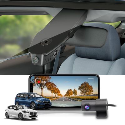 Fitcamx 2K Dual Dash Cam Suitable for BMW 2 Series Gran Tourer & Active Tourer 2016-2022 (F45 F46), OEM Style, Front 1440P+Rear 1080P Video, WiFi&APP, Loop Recording, G-Sensor, Easy to Set, 64GB Card