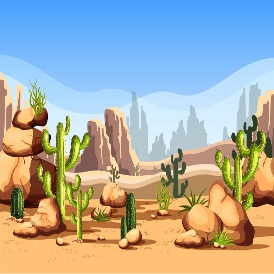 10x6.5ft Desert Backdrop Cartoon Desert Photography Background Blue Sky Sand Dunes Prickly Cactus Saguaro Backdrop Desolate Desert Natural Landscape Background Children Adult Portrait Photo Shoot