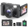 4K Digital Camera for Beginners & Teens, Autofocus 48MP Vlogging Camera for YouTube, 3'' 180Flip Screen Camera with Flash 16X Zoom, 32G Card Battery Charger Black, Easy to Use view 1