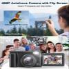 4K Digital Camera for Beginners & Teens, Autofocus 48MP Vlogging Camera for YouTube, 3'' 180Flip Screen Camera with Flash 16X Zoom, 32G Card Battery Charger Black, Easy to Use view 3