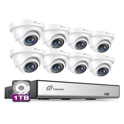 Loocam Security Camera System Outdoor with AI Human/Vehicle Detection, 2MP HD 1920TVL Wired CCTV Surveillance Camera System, H.265+ 8CH DVR & 1TB Hard Drive, Smart Playback, Remote Access, Email Alert