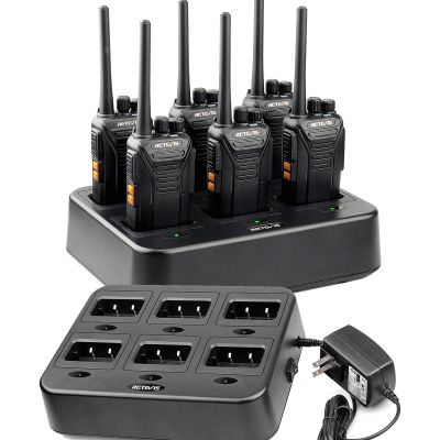 Retevis RT27 Walkie Talkies(6 Pack) Bundle with Six Way Charger(2 Pack), Heavy Duty Two Way Radios for Adults, VOX Hands Free, Local Alarm, Rugged 2 Way Radio with Six-Way Charger