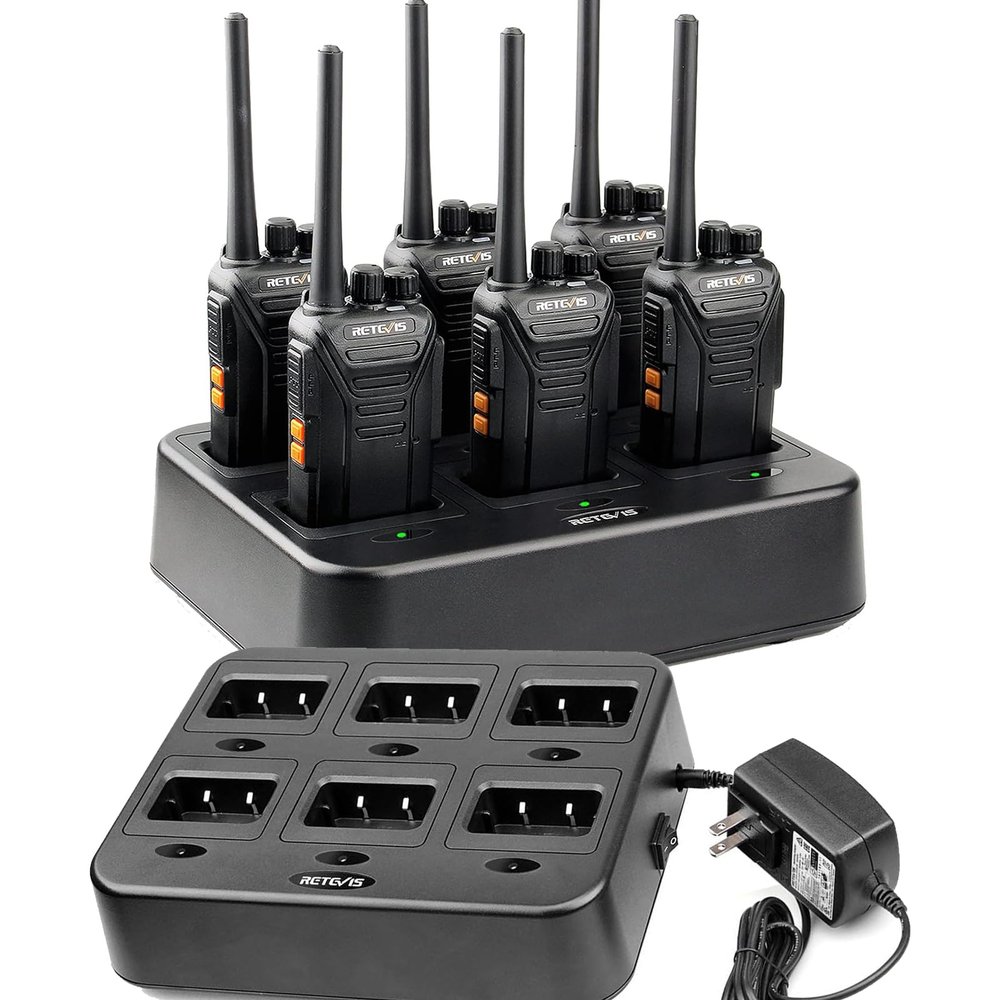 Retevis RT27 Walkie Talkies(6 Pack) Bundle with Six Way Charger(2 Pack), Heavy Duty Two Way Radios for Adults, VOX Hands Free, Local Alarm, Rugged 2 Way Radio with Six-Way Charger