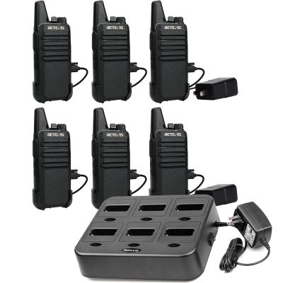 Retevis RT22 Walkie Talkies(6 Pack) Bundle with Six Way Charger(1 Pack), Two Way Radios Long Range Rechargeable for Adults, VOX Handsfree, Mini Compact Walkie Talkie with USB Charger