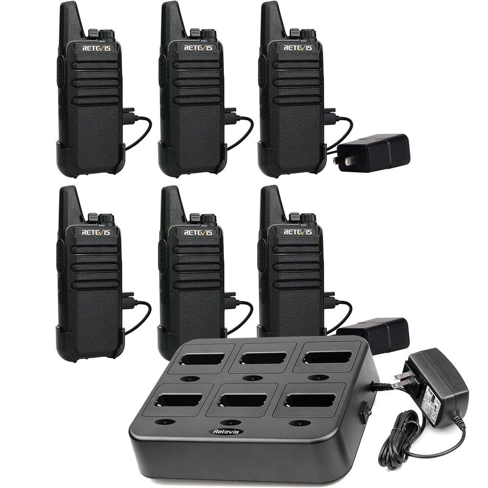 Retevis RT22 Walkie Talkies(6 Pack) Bundle with Six Way Charger(1 Pack), Two Way Radios Long Range Rechargeable for Adults, VOX Handsfree, Mini Compact Walkie Talkie with USB Charger
