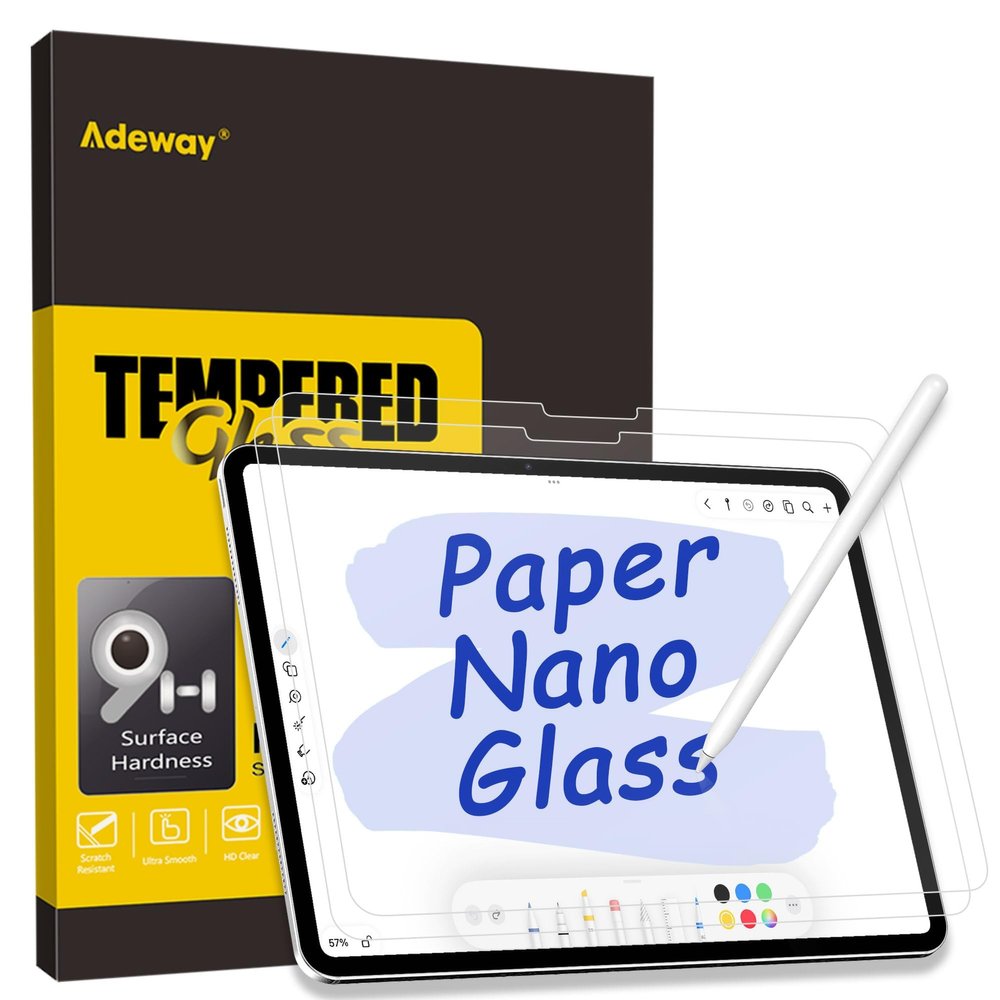 Adeway iPad Air 13" Screen Protector (2024 M2, 6th Gen)  Writing Like Paper, High-Response Touch, Anti-Glare, Ultra-Thin, Easy Installation, 2 Pack