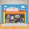 BELECO 5x3ft Fabric Car Repair Backdrop Cartoon Auto Repair Shop Mechanic Tools Garage Car Service Background for Party Decorations Kids Boys Birthday Photoshoot Studio Prop view 2
