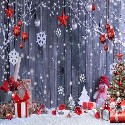 DULUDA 10x10 FT Christmas Backdrop Winter Holiday Snowflake Xmas Tree Wood Wall Floor Christmas Backdrops for Photography Photo Party Supplies Theme Decor Studio Booth Props