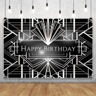 10x6.5ft Geometric Birthday Backdrop Luxurious Black White Theme Retro Texture Photography Backdrops 3D Wedding Birthday Party Adults Children Party Banner Photo Studio Booth