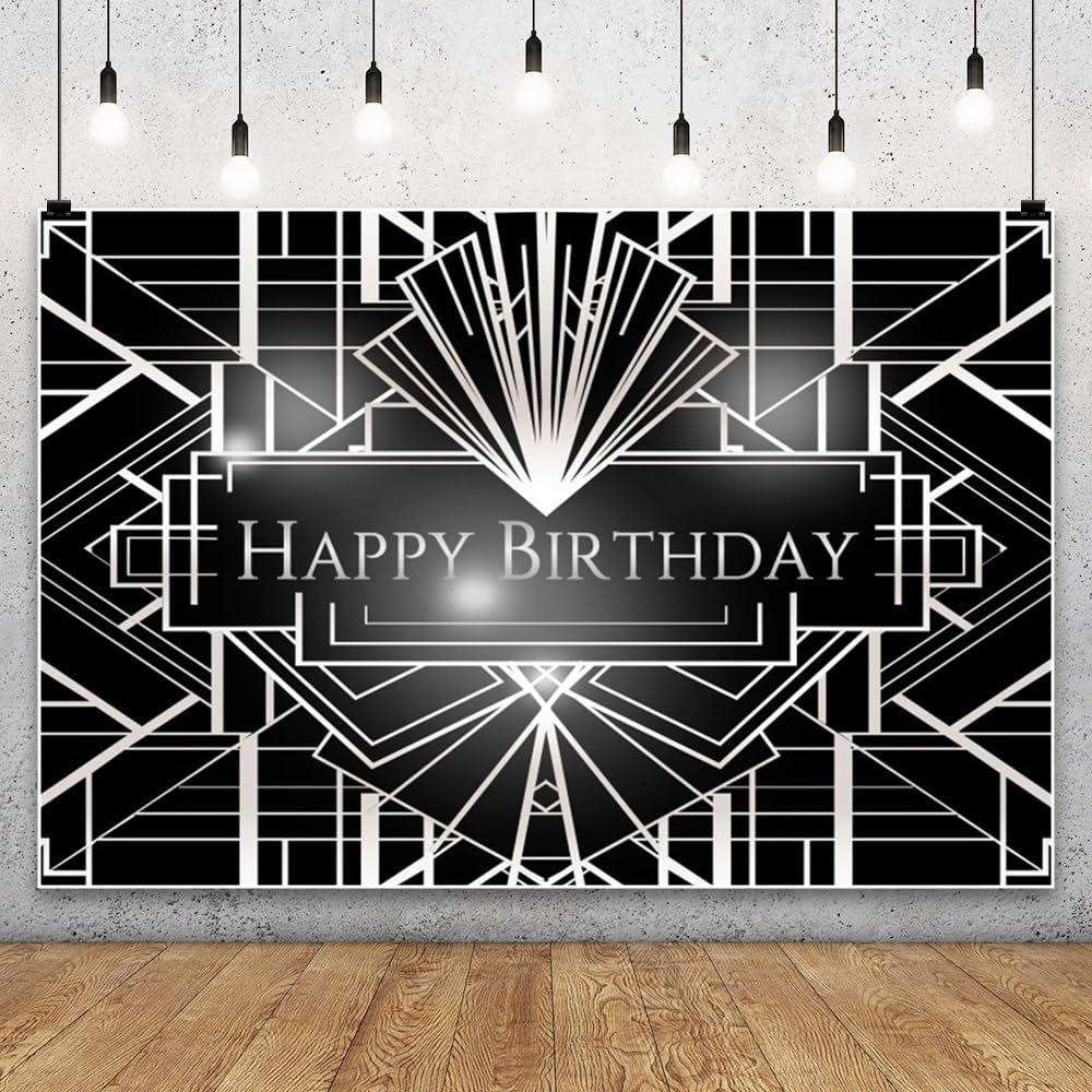 10x6.5ft Geometric Birthday Backdrop Luxurious Black White Theme Retro Texture Photography Backdrops 3D Wedding Birthday Party Adults Children Party Banner Photo Studio Booth