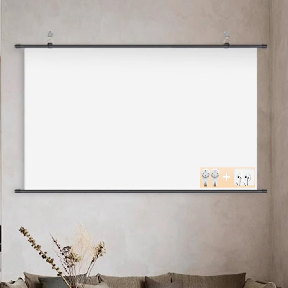 4:3 16:9 Manual Projector Screen Pull Down Projection Screen 60 Inch 72 Inch Movies Screen Retractable 4K 3D Ultra HD Video Projection Screens for Home Theater Office School(16:9,60inch)