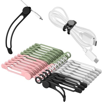 24Pcs Nearockle Silicone Cable Ties 3Inch Cord Organizer, Reusable Small Zip Ties Cable Organizer for Charging Cords Earphone Computer Wire, Office Desk Cable Management Travel Accessories(4 Colors)