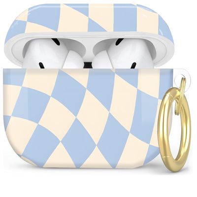 Compatible with AirPod Pro 2nd/1st Generation Case Cover with Key Chain,Full Protective Shockproof Wireless Headphone Case for Airpod Pro 2023/2022/2019(Blue Checkerboard)