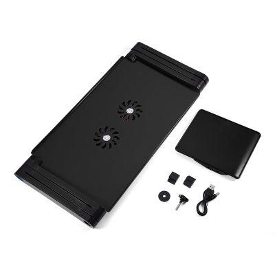 Adjustable Laptop Stand, Portable Laptop Desk Table with Cooling Fan, Mouse Board, 360 Adjustable Foldable Laptop Desk for Home Office Bed Couch Floor (Black)