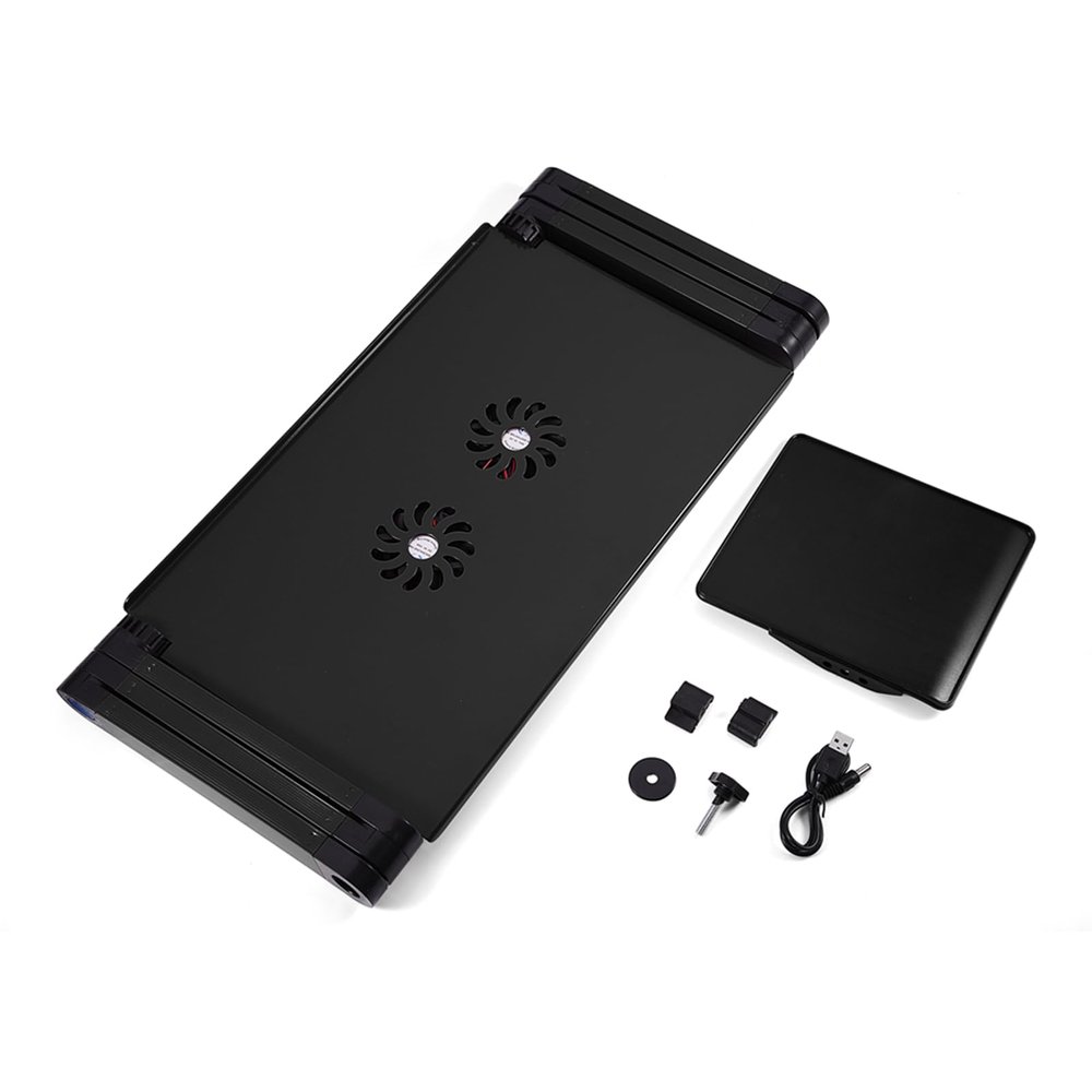 Adjustable Laptop Stand, Portable Laptop Desk Table with Cooling Fan, Mouse Board, 360 Adjustable Foldable Laptop Desk for Home Office Bed Couch Floor (Black)