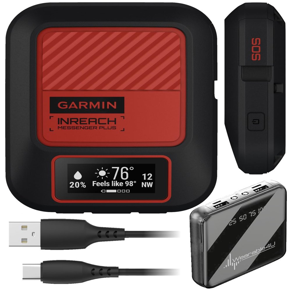 Wearable4U - Garmin in Reach Messenger Plus, with Photo, Text & Voice Messaging Wothout Cell Service SOS Satelite Communicator (IPX7), Temp-Resistant | PowerBank Bundle