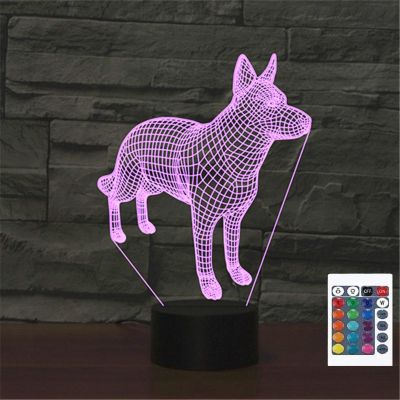 FLRXHK Dog 3D Illusion Night Light Touch Table Desk Lamp with Remote Control 16 Colors Optical USB LED Night Light for Kids Gift Room Decoration