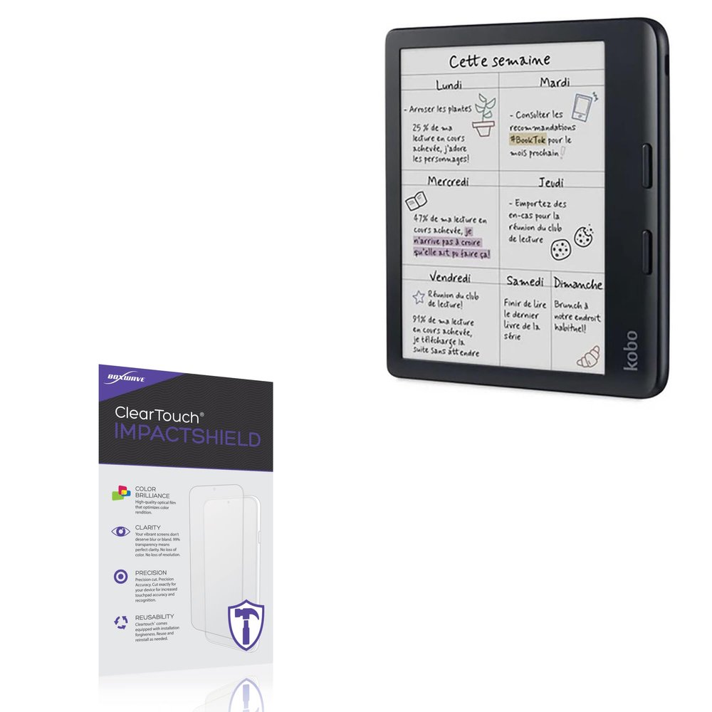 BoxWave Screen Protector Compatible with Kobo Libra Colour - ClearTouch ImpactShield (2-Pack), Impenetrable Screen Protector Flexible Film