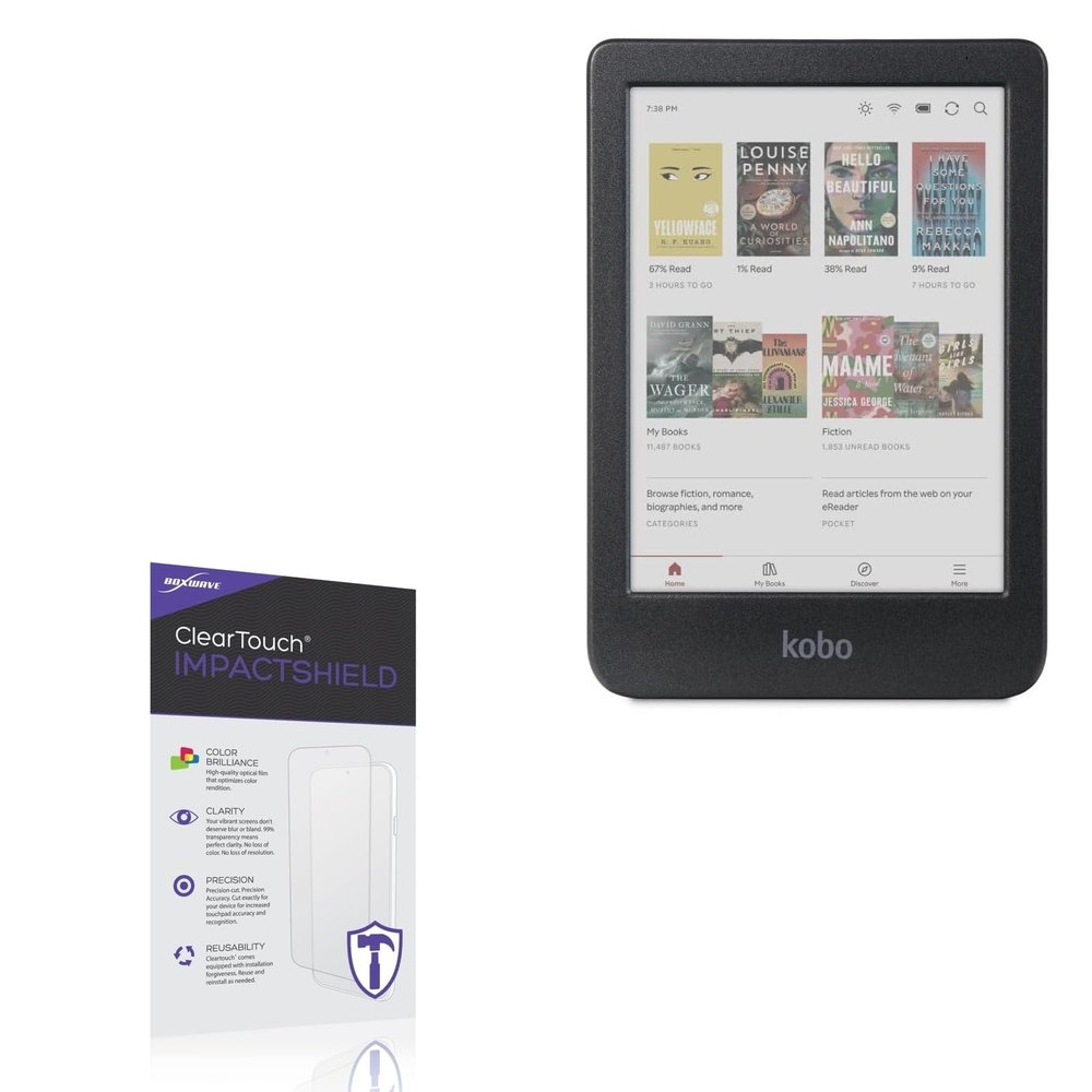 BoxWave Screen Protector Compatible with Kobo Clara Colour - ClearTouch ImpactShield (2-Pack), Impenetrable Screen Protector Flexible Film