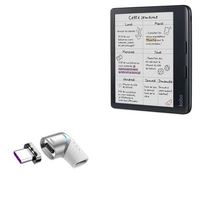 BoxWave Adapter Compatible with Kobo Libra Colour - MagnetoSnap PD Angle Adapter, Magnetic Charging Connector Device Saver - Metallic Silver