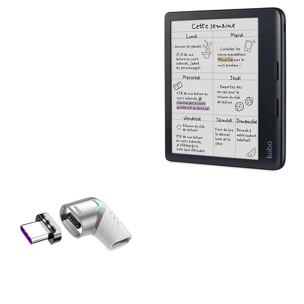 BoxWave Adapter Compatible with Kobo Libra Colour - MagnetoSnap PD Angle Adapter, Magnetic Charging Connector Device Saver - Metallic Silver