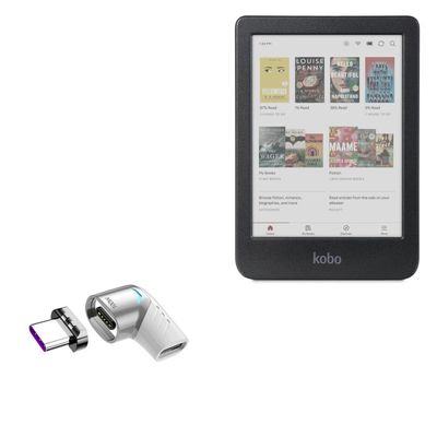 BoxWave Adapter Compatible with Kobo Clara Colour - MagnetoSnap PD Angle Adapter, Magnetic Charging Connector Device Saver - Metallic Silver