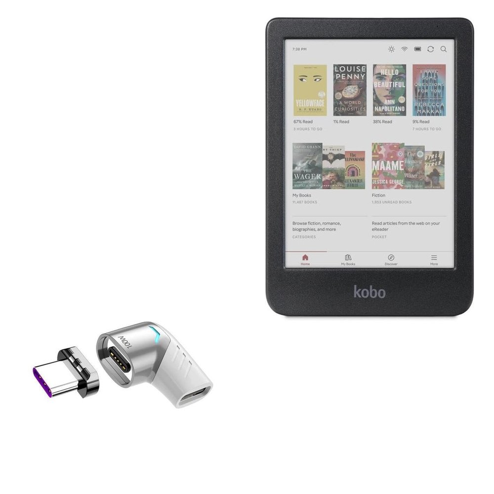 BoxWave Adapter Compatible with Kobo Clara Colour - MagnetoSnap PD Angle Adapter, Magnetic Charging Connector Device Saver - Metallic Silver
