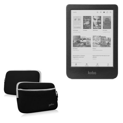 BoxWave Case Compatible with Kobo Clara Colour - SoftSuit with Pocket, Soft Pouch Neoprene Cover Sleeve Zipper Pocket - Jet Black
