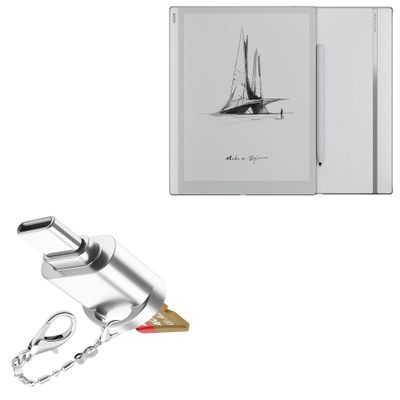 BoxWave Adapter Compatible with Boox Tablet Go (10.3 in) - Micro SD Card miniReader, USB Type-C OTG Reader USB3.0 Adapter Keychain - Metallic Silver
