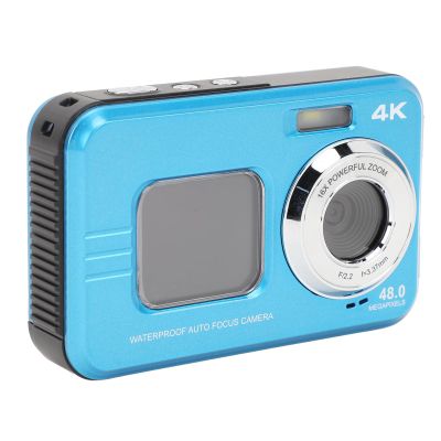Underwater Camera 4K 48MP Autofocus Selfie Dual Screen Camera, 11FT Compact Digital Camera, Fill Light Underwater Camera for Snorkeling (Blue)