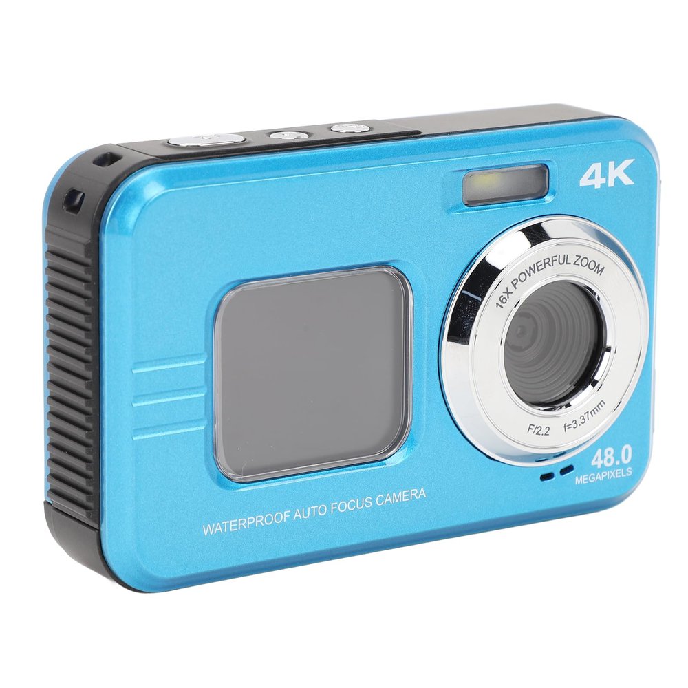 Underwater Camera 4K 48MP Autofocus Selfie Dual Screen Camera, 11FT Compact Digital Camera, Fill Light Underwater Camera for Snorkeling (Blue)
