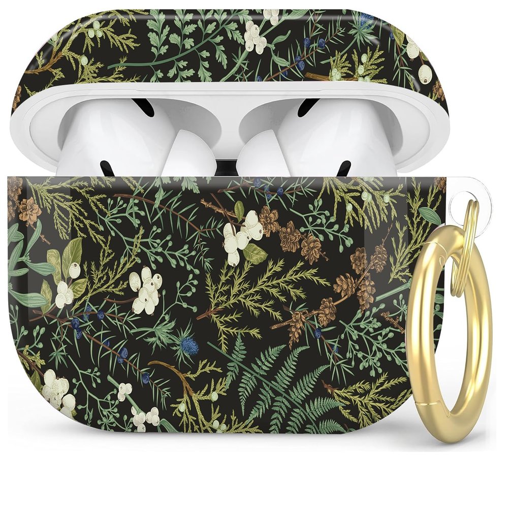 Compatible with AirPod Pro 2nd/1st Generation Case Cover with Key Chain,Full Protective Shockproof Wireless Headphone Case for Airpod Pro 2023/2022/2019(Botanical Forest)