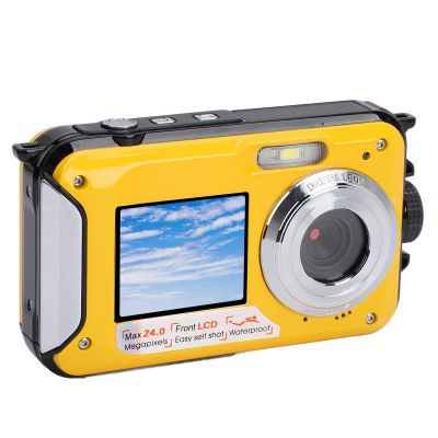 VBESTLIFE 2.7K Underwater Camera with Dual Screens 48MP 16X Zoom for Snorkeling Diving, Compact Digital Camera with 11FT (Yellow)