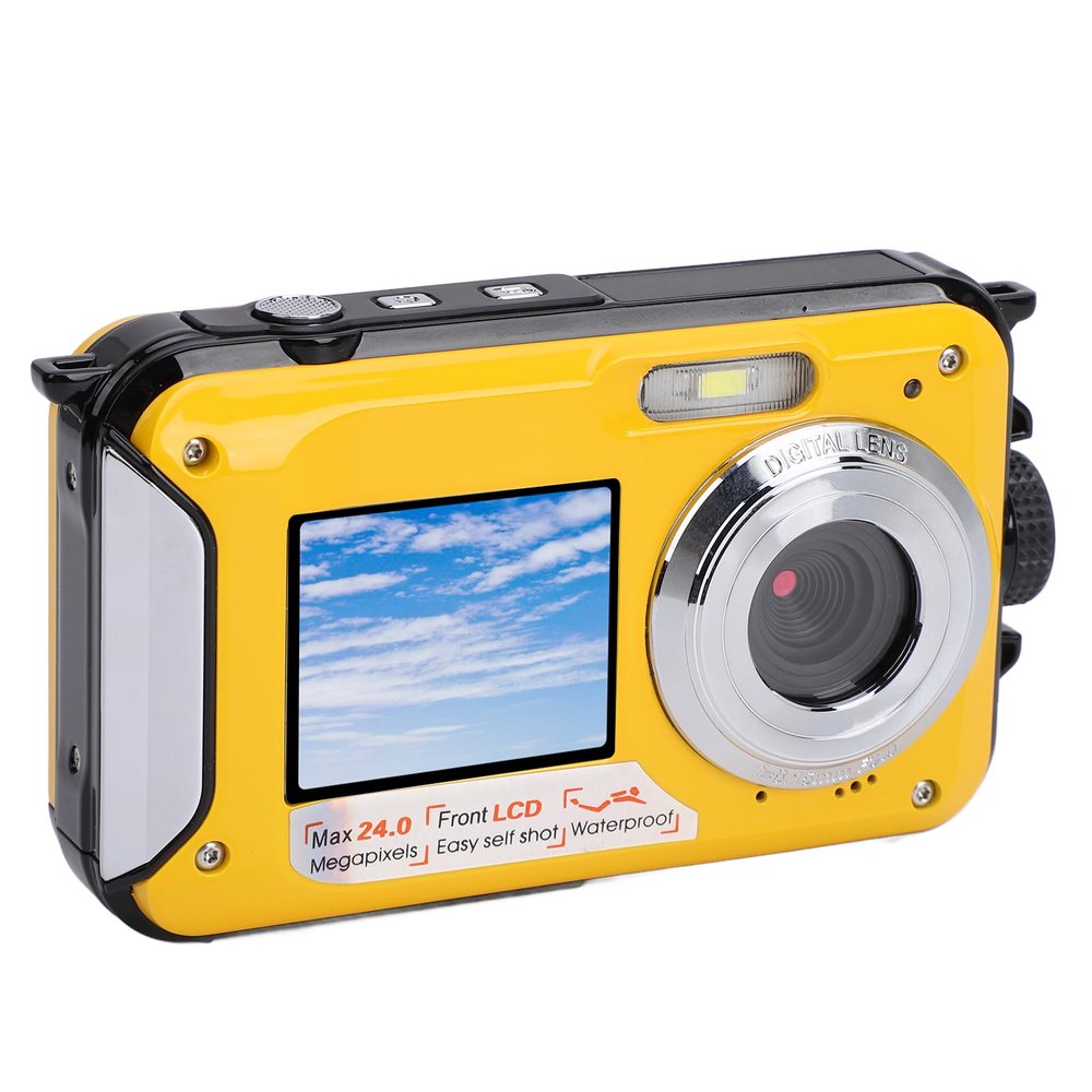 VBESTLIFE 2.7K Underwater Camera with Dual Screens 48MP 16X Zoom for Snorkeling Diving, Compact Digital Camera with 11FT (Yellow)