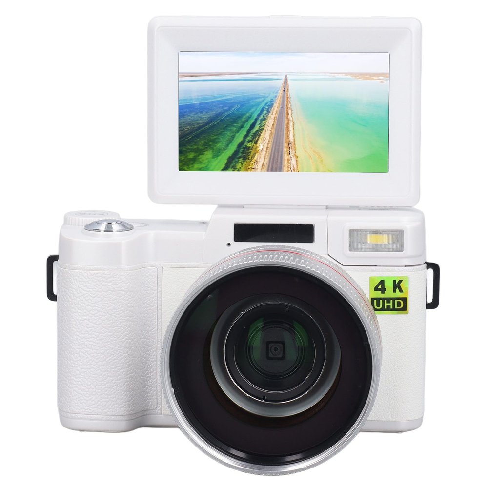 4K Digital Camera, Autofocus 48MP HD Vlogging Camera with 32G Card, 3.0 TFT 180 Flip Screen, 4X Digital Zoom, Face Detection, Anti Shake for Photography (White)