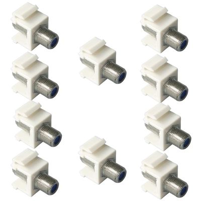 10 coaxial trapezoidal sockets, 3GHz coaxial Cable Connector, F-Type RG6 Cable Extender, Suitable for Wall Panels and Terminal Blocks (White, Plate with Nickel)
