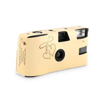 Weddingstar Disposable Camera with Flash - Single Use 35mm Film Camera for Wedding or Party Favors - Gold Enchanted Hearts